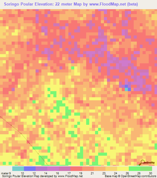 Soringo Poular,Senegal Elevation Map