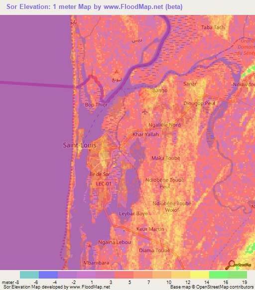 Sor,Senegal Elevation Map