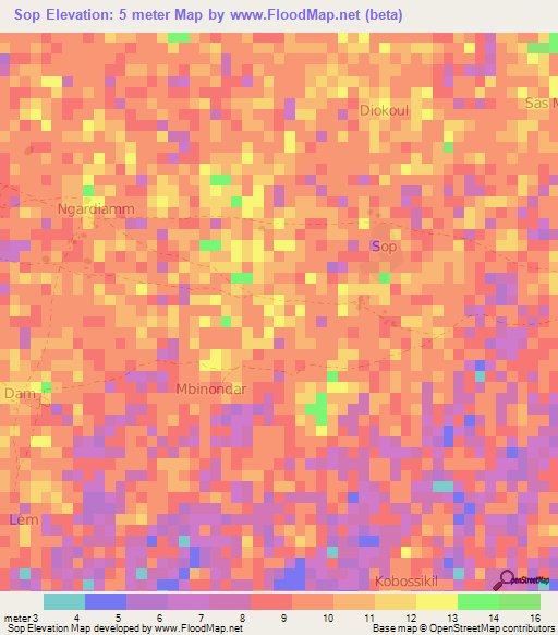 Sop,Senegal Elevation Map