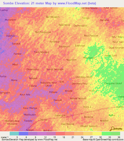 Sombe,Senegal Elevation Map