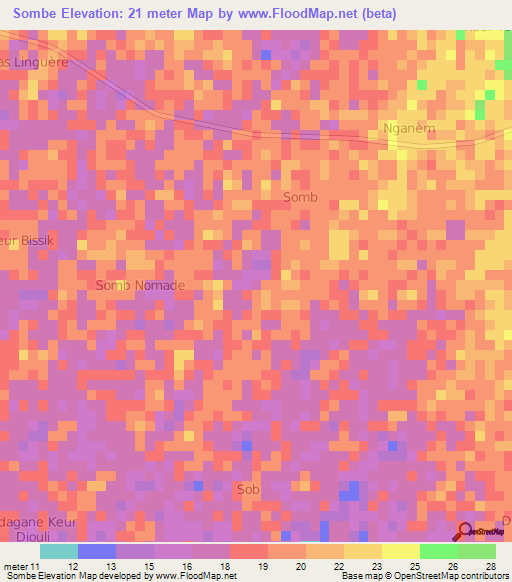 Sombe,Senegal Elevation Map
