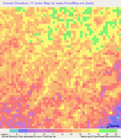 Somak,Senegal Elevation Map