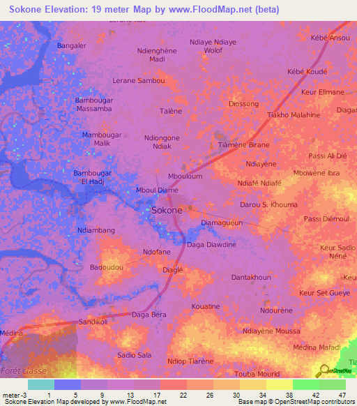 Sokone,Senegal Elevation Map