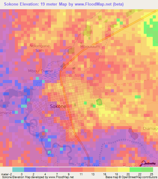 Sokone,Senegal Elevation Map