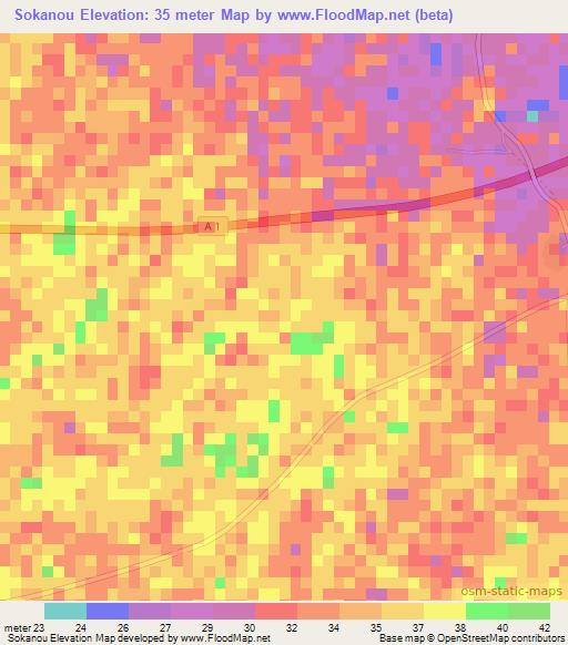 Sokanou,Senegal Elevation Map