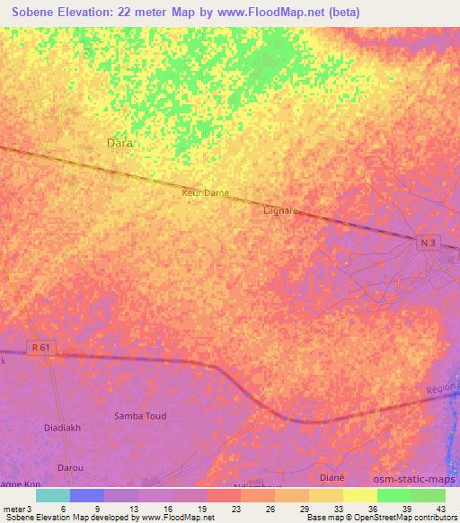Sobene,Senegal Elevation Map