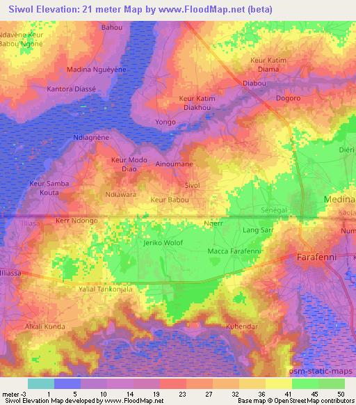 Siwol,Senegal Elevation Map