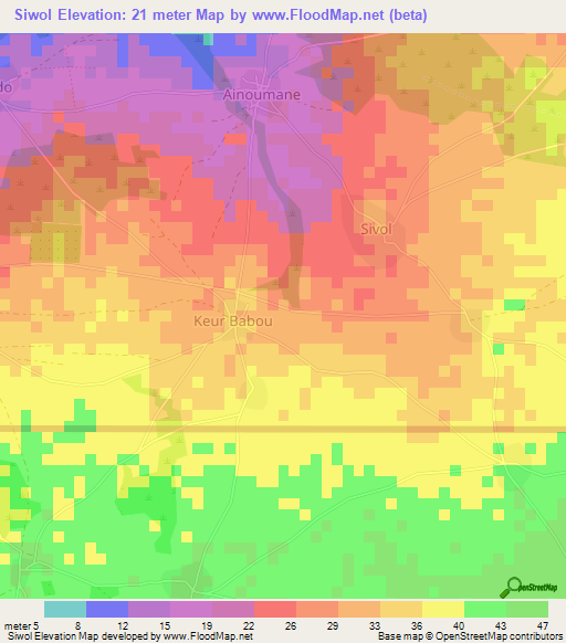 Siwol,Senegal Elevation Map