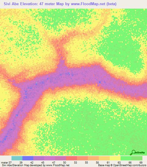 Sivi Abe,Senegal Elevation Map
