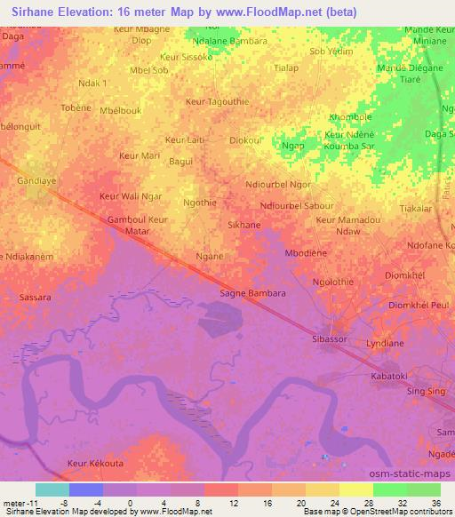 Sirhane,Senegal Elevation Map
