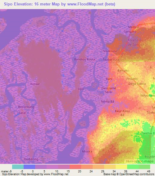 Sipo,Senegal Elevation Map