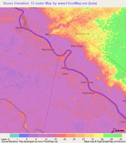 Sioure,Senegal Elevation Map