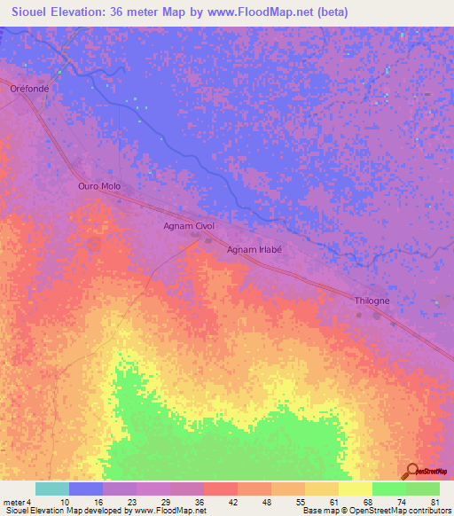 Siouel,Senegal Elevation Map