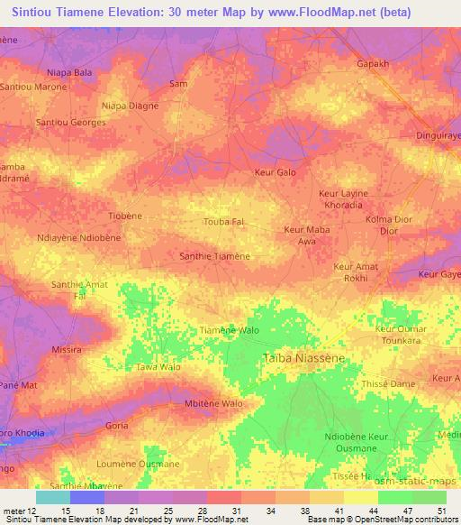 Sintiou Tiamene,Senegal Elevation Map