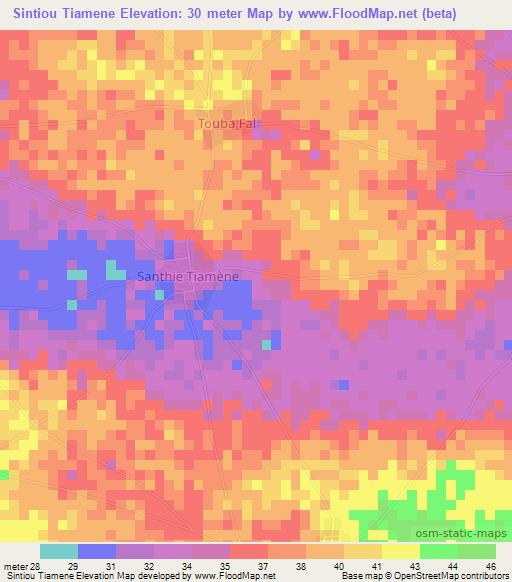 Sintiou Tiamene,Senegal Elevation Map