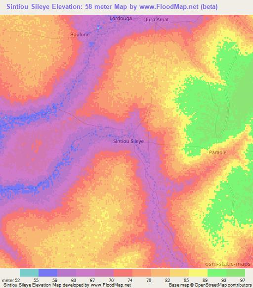 Sintiou Sileye,Senegal Elevation Map