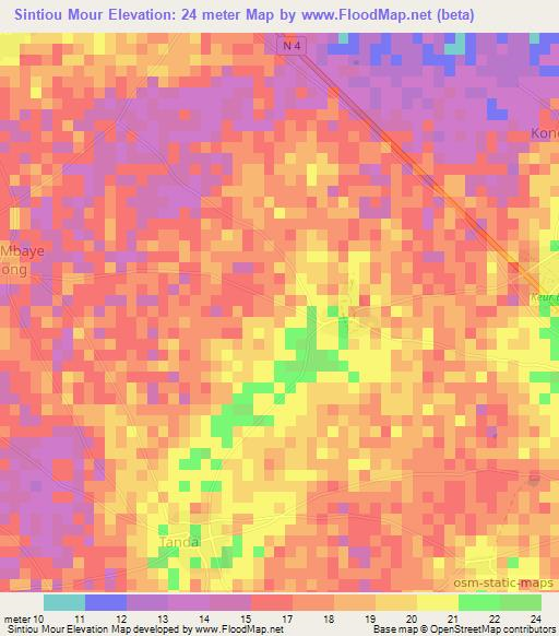 Sintiou Mour,Senegal Elevation Map
