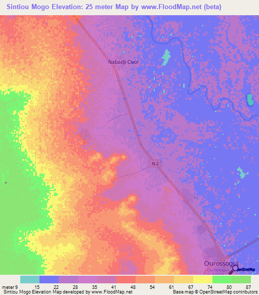 Sintiou Mogo,Senegal Elevation Map