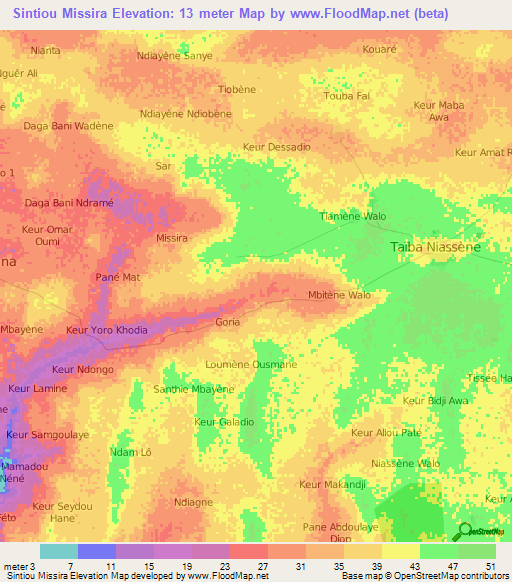 Sintiou Missira,Senegal Elevation Map