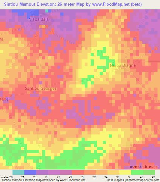 Sintiou Mamout,Senegal Elevation Map