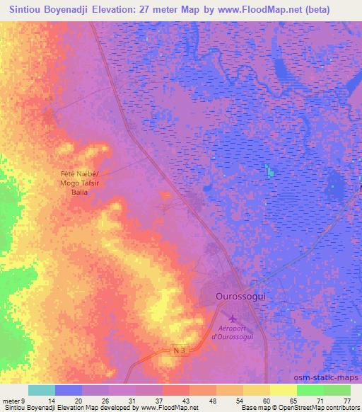 Sintiou Boyenadji,Senegal Elevation Map