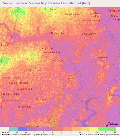 Sinnki,Senegal Elevation Map