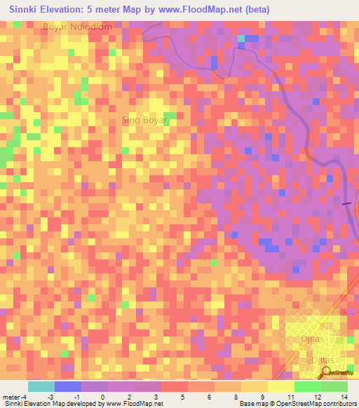 Sinnki,Senegal Elevation Map
