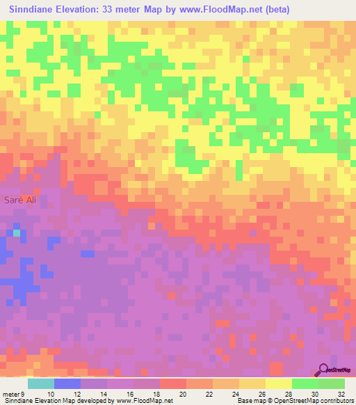 Sinndiane,Senegal Elevation Map