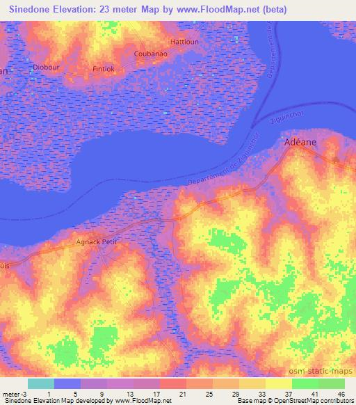 Sinedone,Senegal Elevation Map