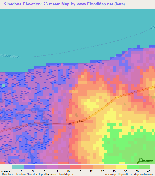Sinedone,Senegal Elevation Map