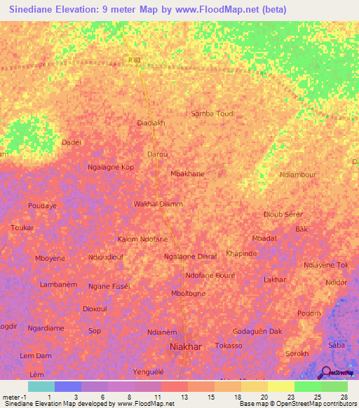 Sinediane,Senegal Elevation Map