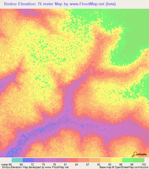 Sindou,Senegal Elevation Map