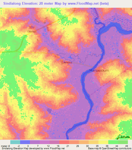 Sindialong,Senegal Elevation Map