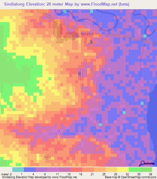 Sindialong,Senegal Elevation Map