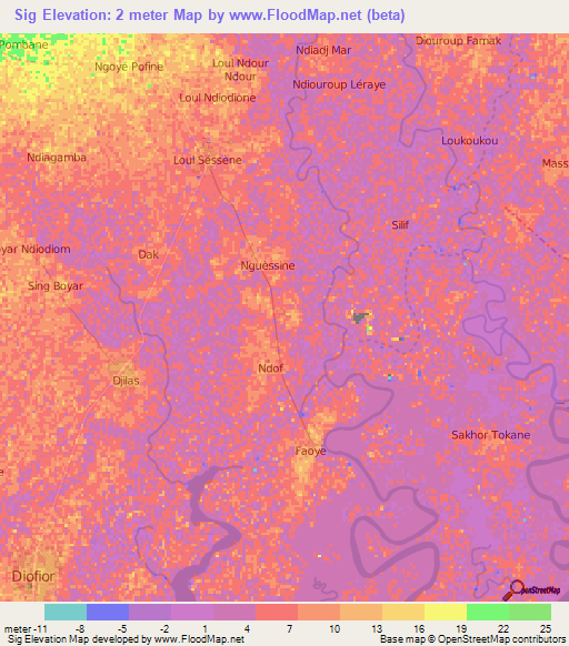 Sig,Senegal Elevation Map