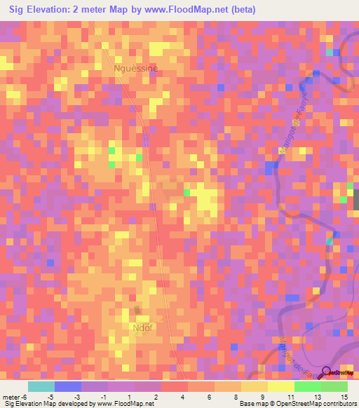 Sig,Senegal Elevation Map