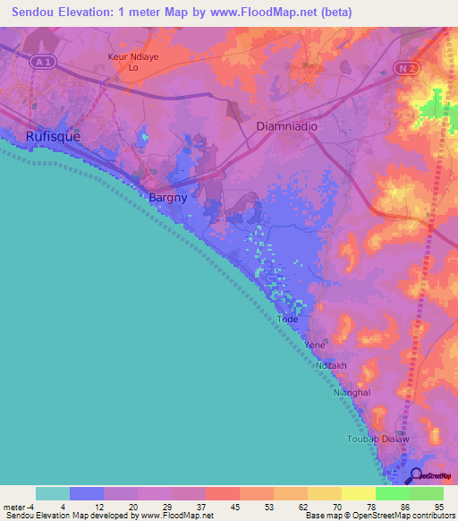 Sendou,Senegal Elevation Map