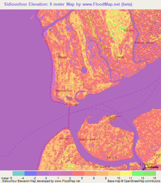 Sidiounfour,Senegal Elevation Map