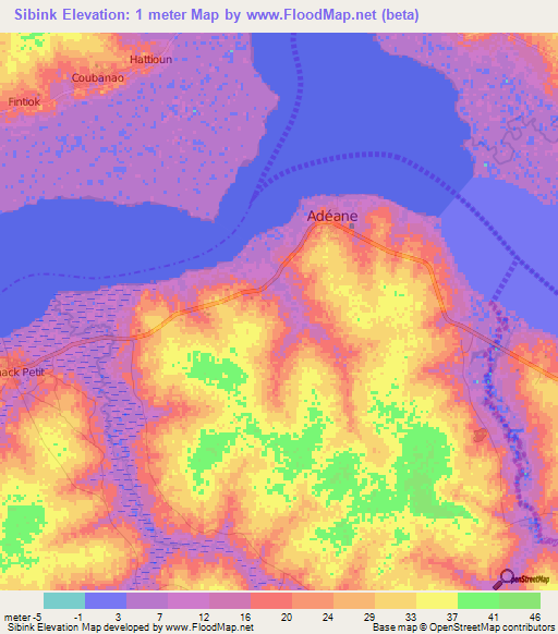 Sibink,Senegal Elevation Map