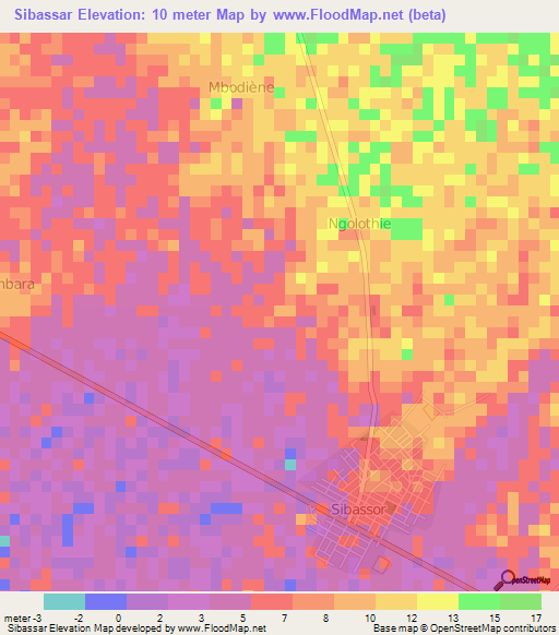 Sibassar,Senegal Elevation Map