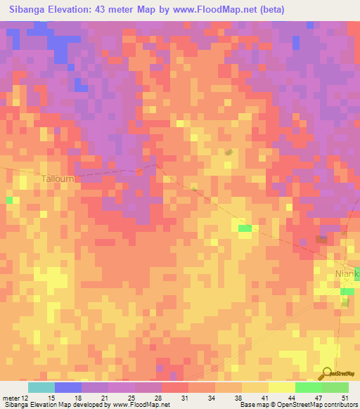 Sibanga,Senegal Elevation Map