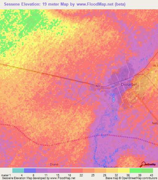 Sessene,Senegal Elevation Map