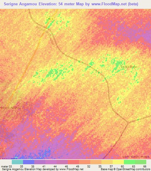 Serigne Aogamou,Senegal Elevation Map