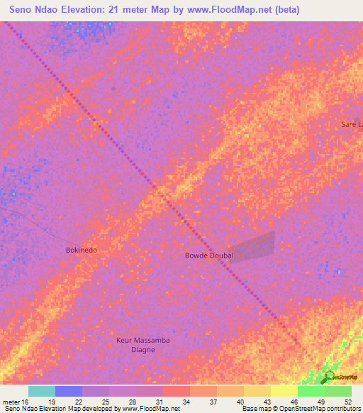 Seno Ndao,Senegal Elevation Map