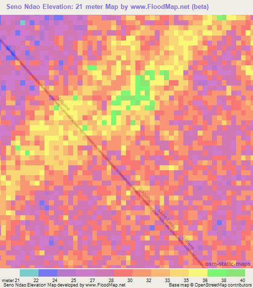Seno Ndao,Senegal Elevation Map
