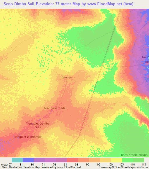 Seno Dimba Sali,Senegal Elevation Map
