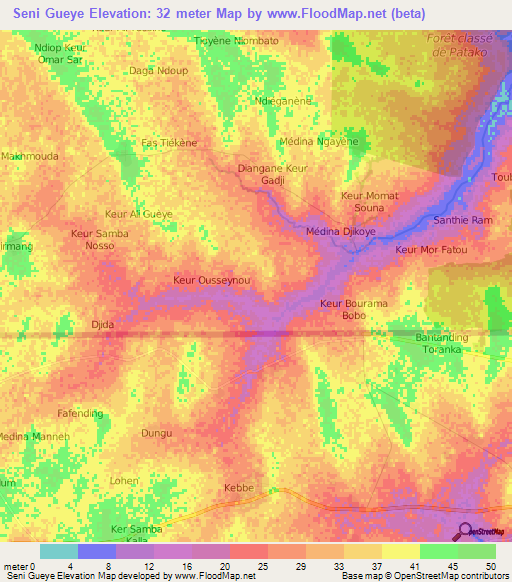 Seni Gueye,Senegal Elevation Map
