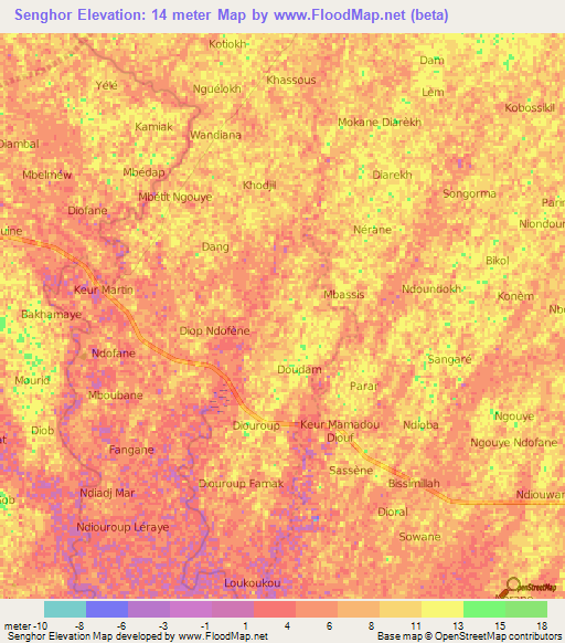 Senghor,Senegal Elevation Map