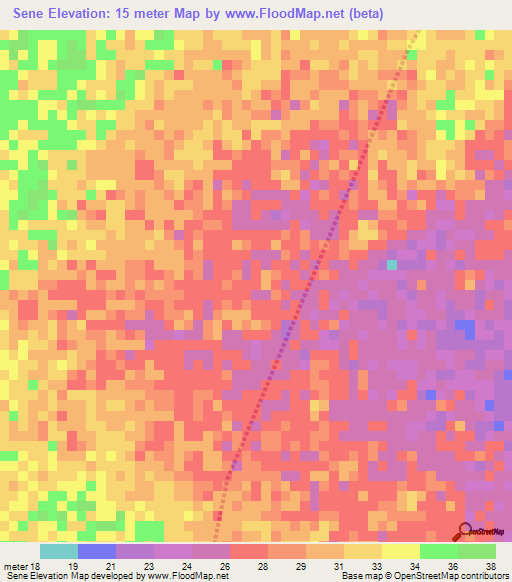 Sene,Senegal Elevation Map