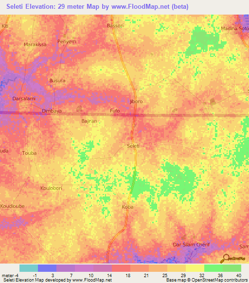 Seleti,Senegal Elevation Map